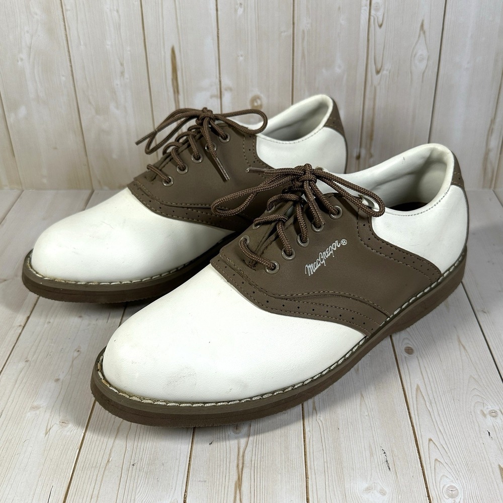 Macgregor Golf Saddle Oxford Brown White Leather Brogue Shoe Size 7‎ 1/2